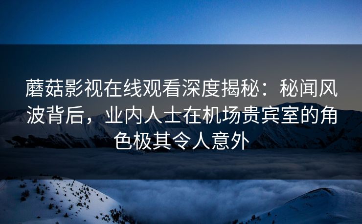 蘑菇影视在线观看深度揭秘：秘闻风波背后，业内人士在机场贵宾室的角色极其令人意外